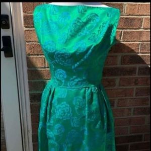 1960’s rich green with blue flowers cocktail dress